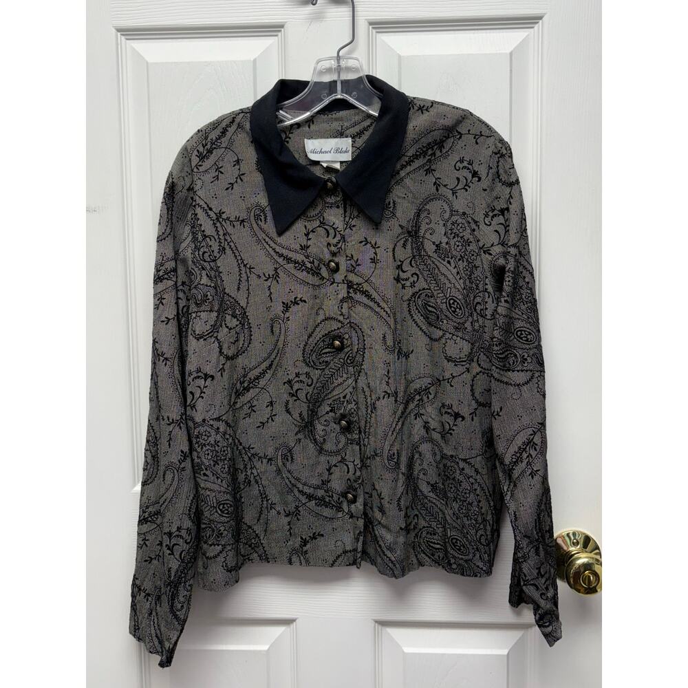 Vintage Michael Blake Blouse, Cropped Decorative Shank Button Women's Size 18